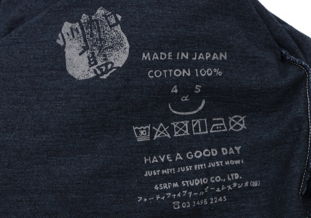 45rpm JAPAN. 45R NEW. NWOT. Indigo Dyed Logo Printed Long Sleeve Shirt
