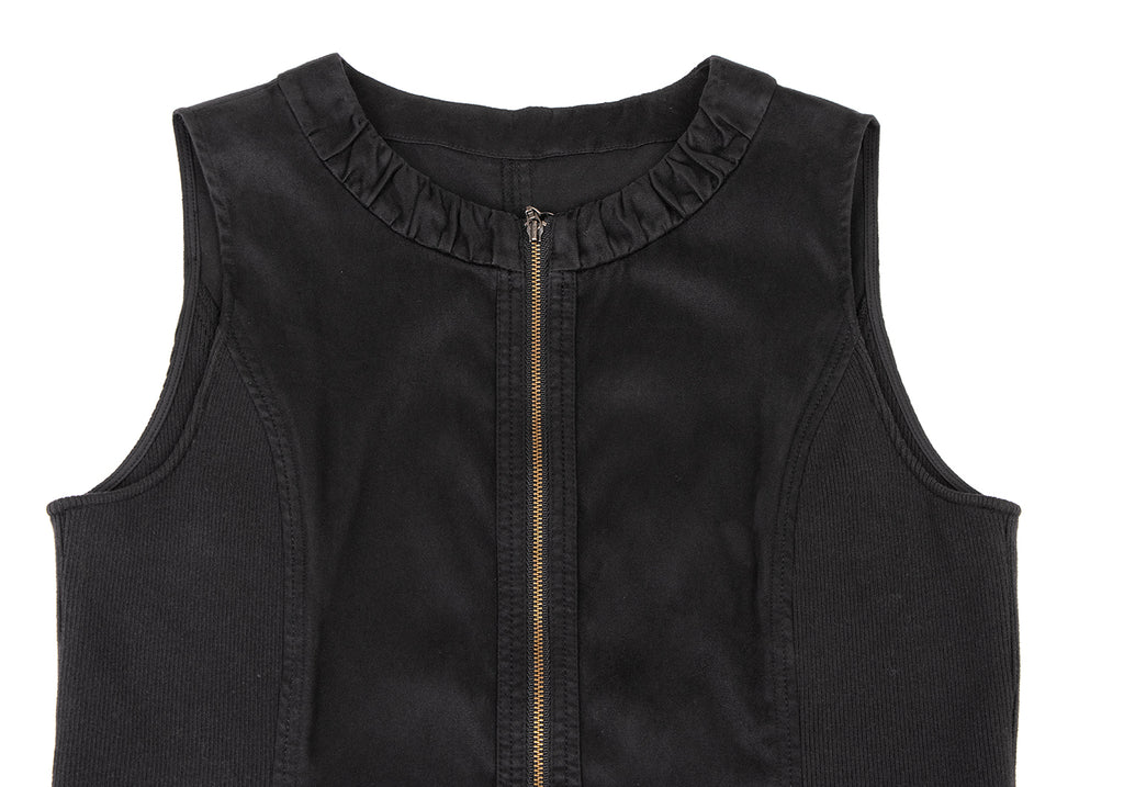 HIROKO KOSHINO HIROKO BIS JAPAN. Black Synthetic Suede Switching Zip Tunic/Mini Dress