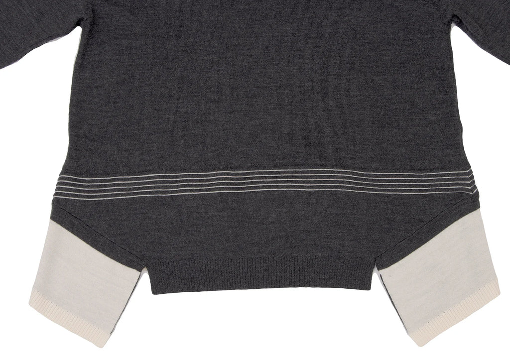 HIROKO KOSHINO  HIROKO BIS JAPAN. Charcoal Color Wool Blended Switching Knit Sweater