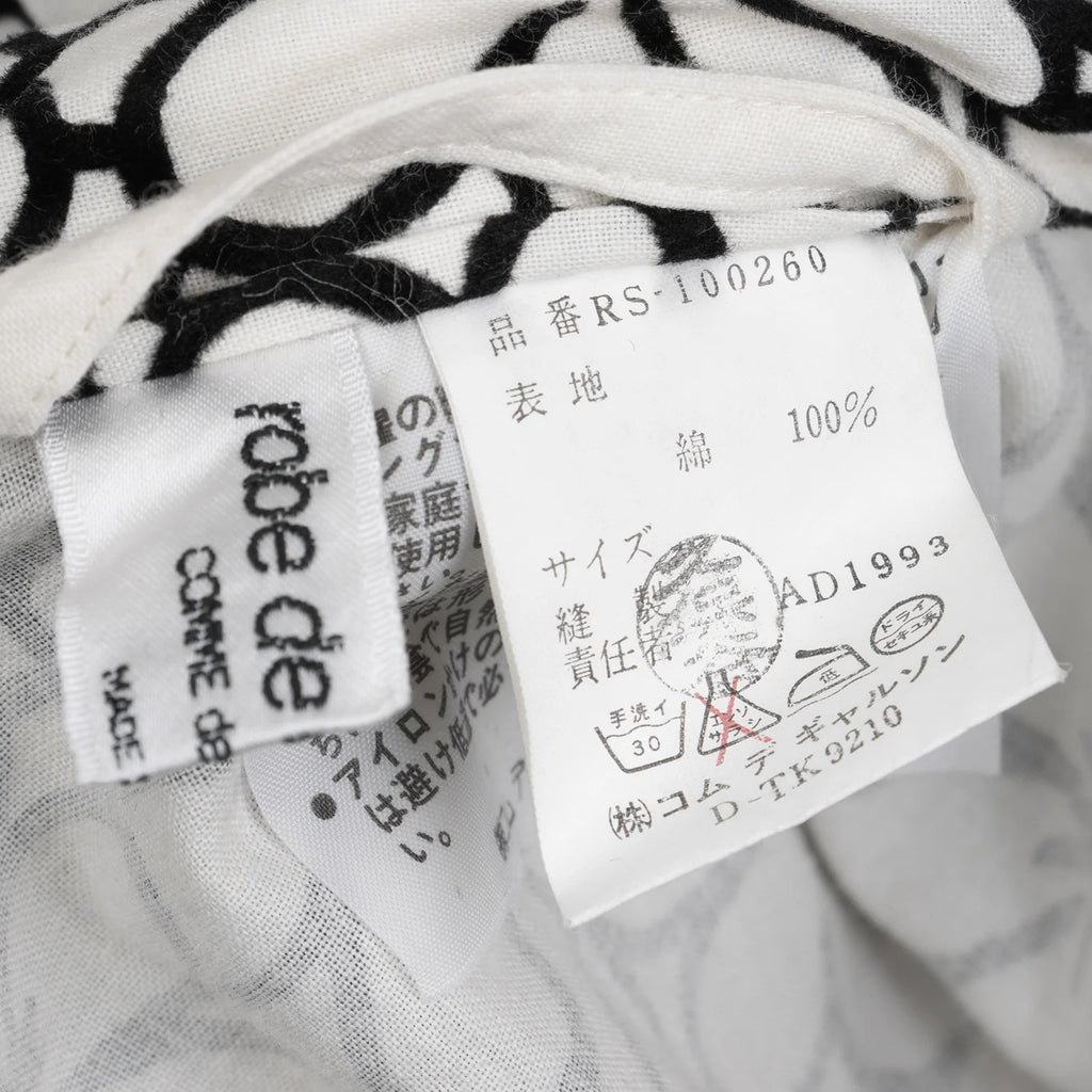 COMME des GARCON JAPAN. ROBE DE CHAMBRE. White, Black Cotton Floral Velour Skirt