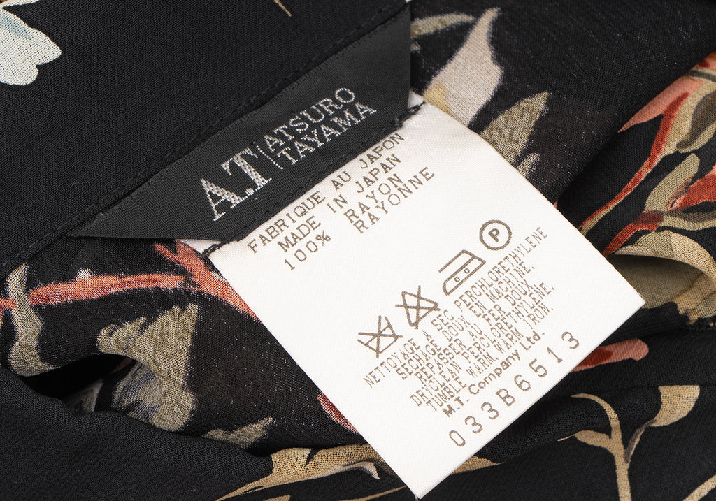 A/T ATSURO TAYAMA JAPAN. Black, Multi-Color Floral Printed Semi-Sheer Long Sleeve Tunic/Shirt Dress