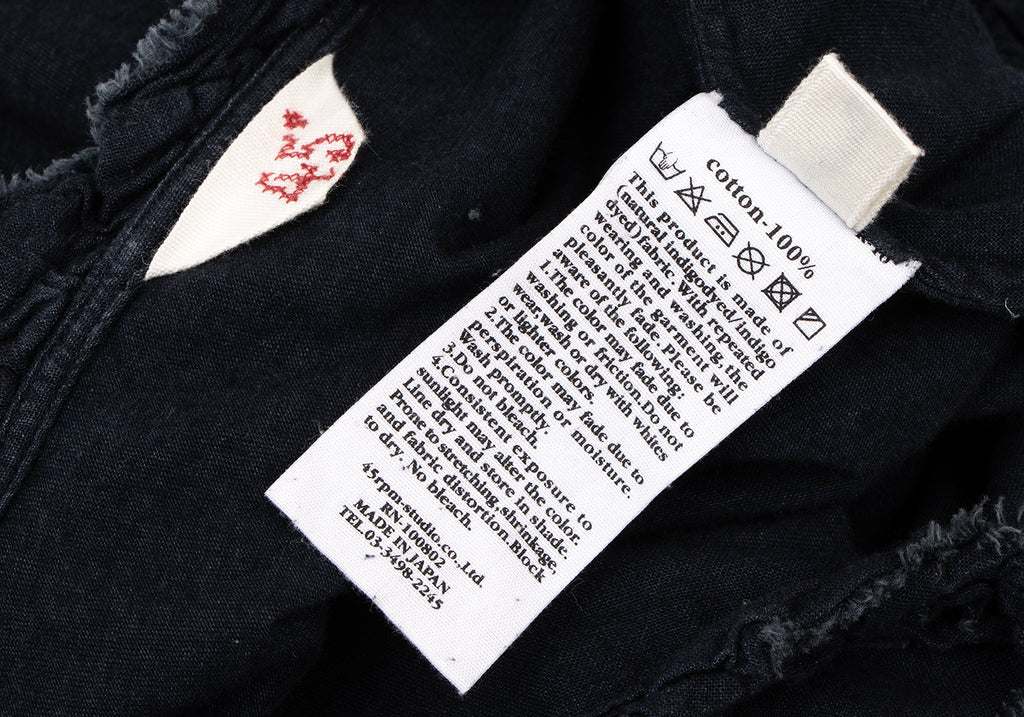 45RPM JAPAN.  Indigo Dyed Ribbon Neck Shirt/Blouse