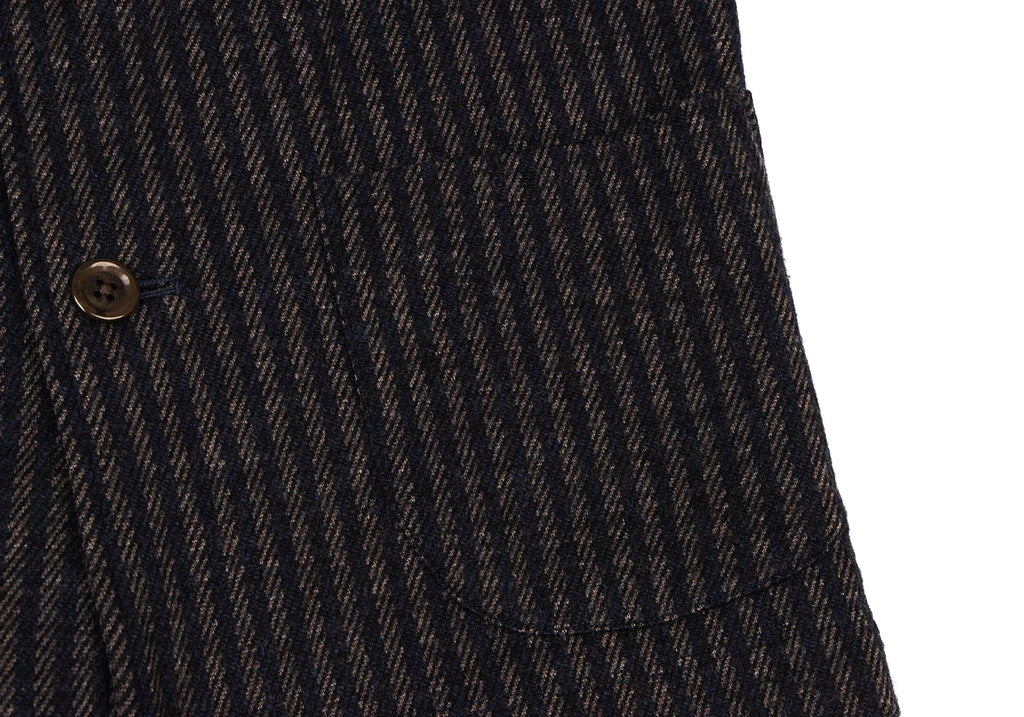 45RPM 45R JAPAN. Navy Wool Striped Mao Collar Knit Jacket