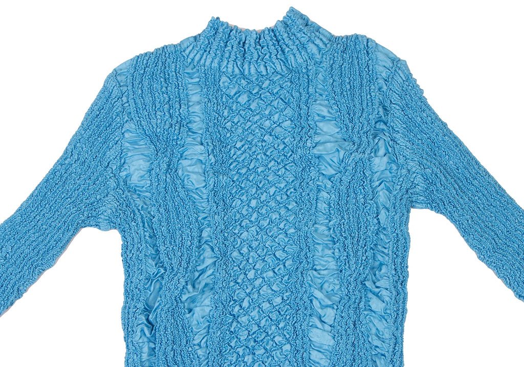 PEPLUM by YOSHIKI HISHINUMA Japan. Sky Blue Shirring High-neck Top