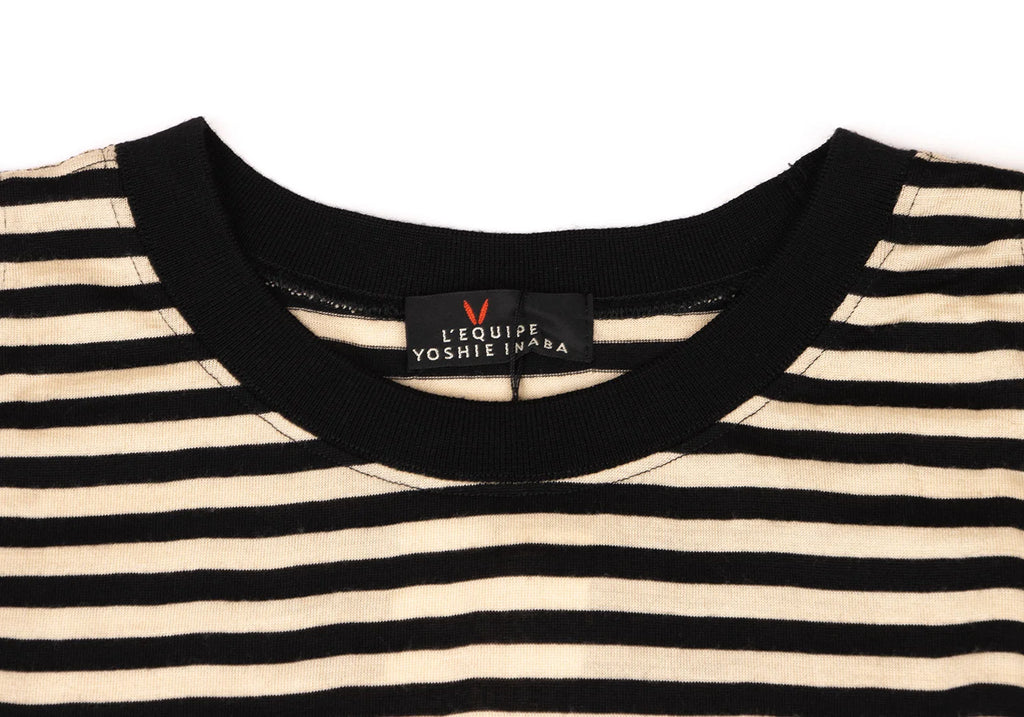 YOSHIE INABA L'EQUIPE JAPAN. NEW. NEW W/TAGS. Black, Beige Wool Blend Striped Sleeveless Shirt