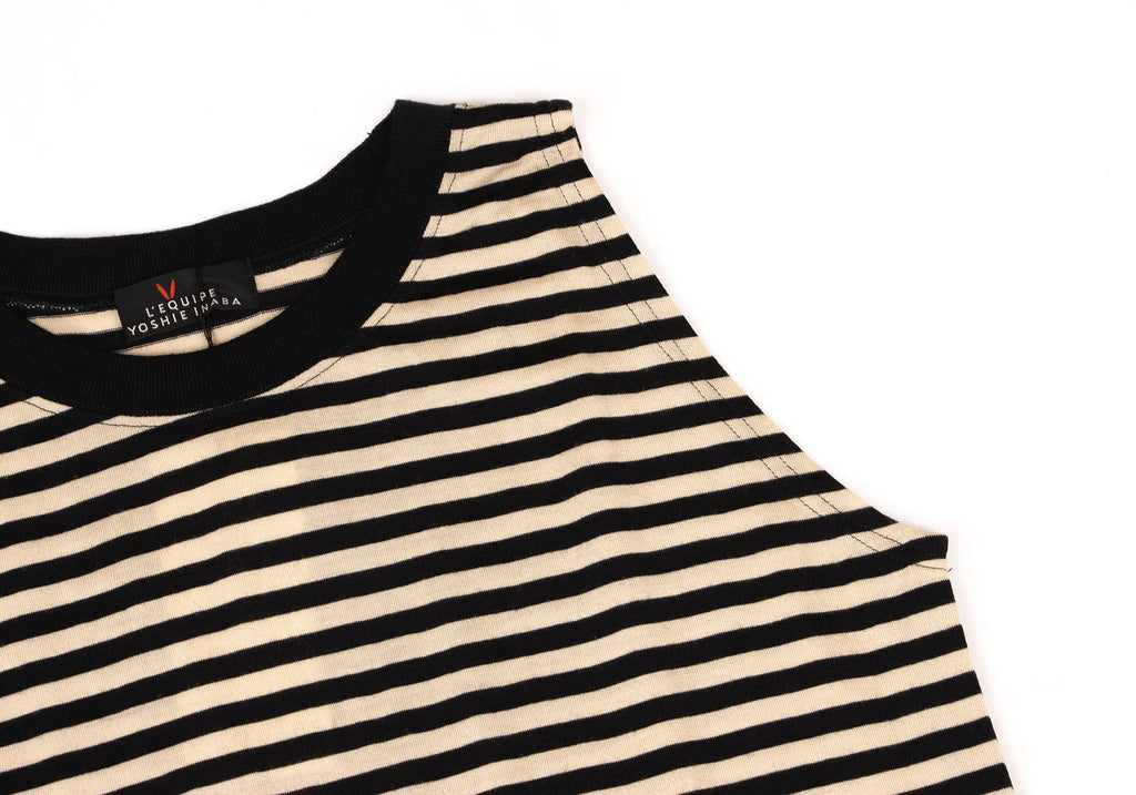YOSHIE INABA L'EQUIPE JAPAN. NEW. NEW W/TAGS. Black, Beige Wool Blend Striped Sleeveless Shirt