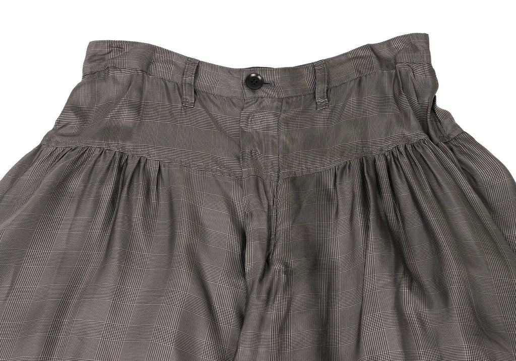 YOHJI YAMAMOTO JAPAN. Y's  100% CUPRA Grey Check Tuck Gather Skirt