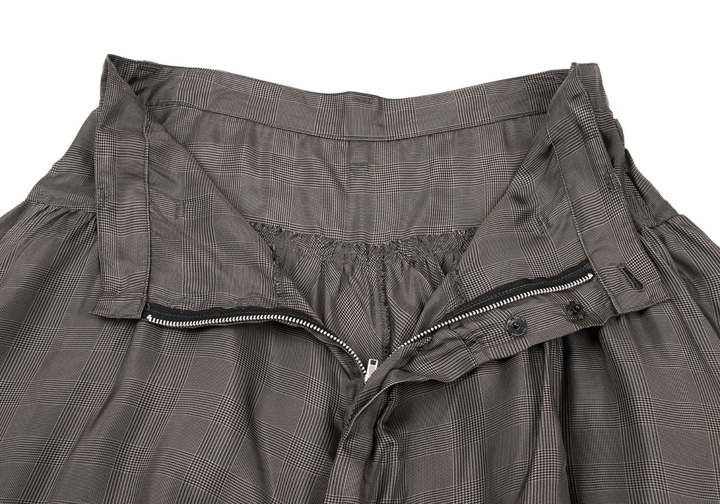 YOHJI YAMAMOTO JAPAN. Y's  100% CUPRA Grey Check Tuck Gather Skirt