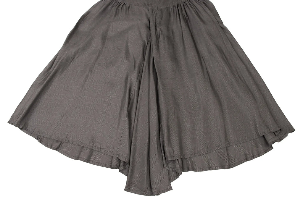 YOHJI YAMAMOTO JAPAN. Y's  100% CUPRA Grey Check Tuck Gather Skirt