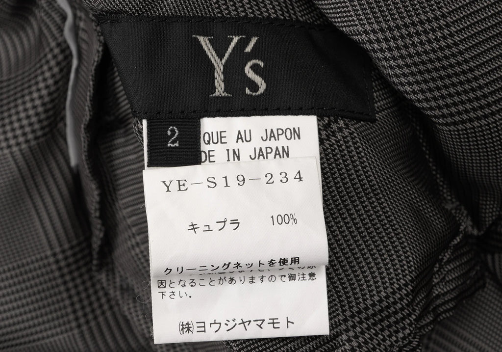 YOHJI YAMAMOTO JAPAN. Y's  100% CUPRA Grey Check Tuck Gather Skirt