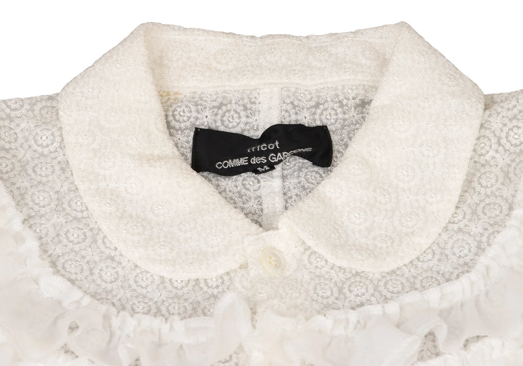 COMME des GARCONS JAPAN. TRICOT. Vintage White Frill Round Collar Sheer Shirt Dress