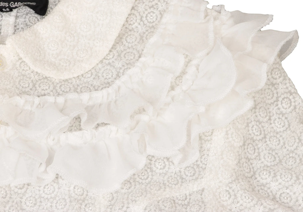 COMME des GARCONS JAPAN. TRICOT. Vintage White Frill Round Collar Sheer Shirt Dress