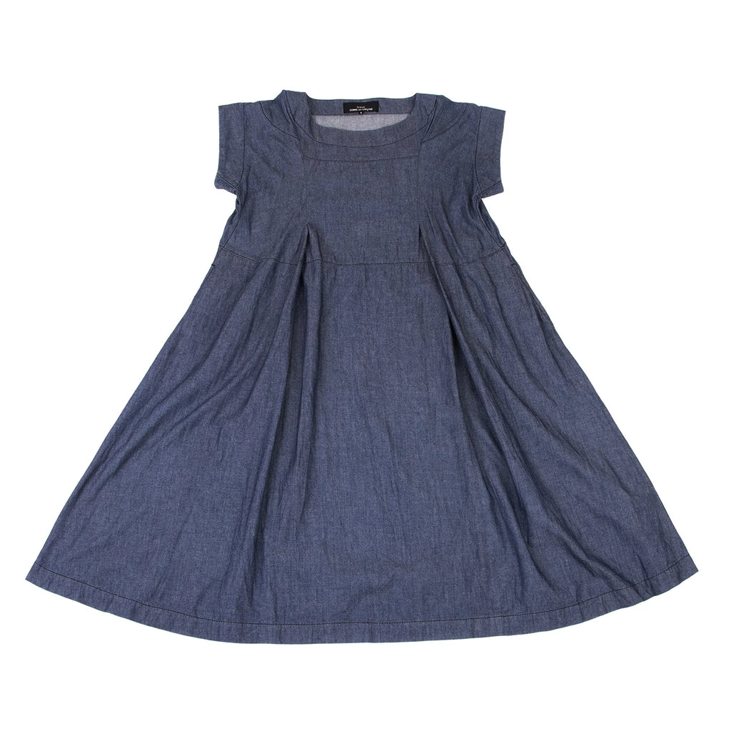 COMME des GARCONS TRICOT. JAPAN. Blue Front Tuck Short Sleeve Dress