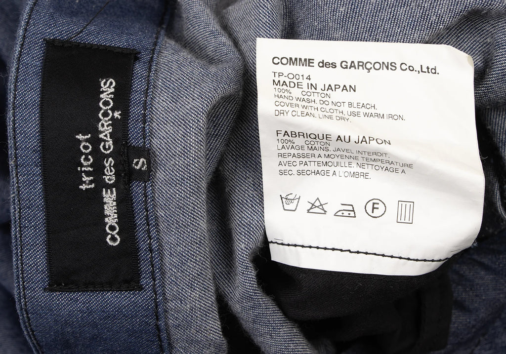 COMME des GARCONS TRICOT. JAPAN. Blue Front Tuck Short Sleeve Dress