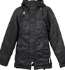 ISSEY MIYAKE JAPAN. FINAL HOME. Black Nylon Padded Back Layered Hooded Jacket