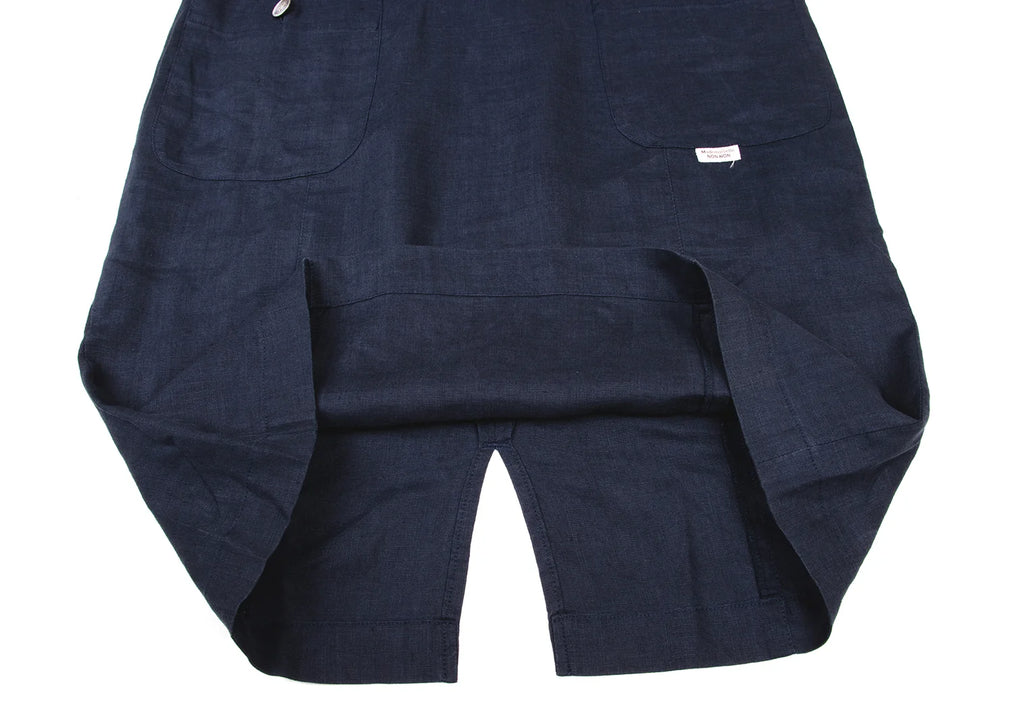 Mademoiselle NON NON Japan. Navy Back Button Short Sleeves Linen Dress