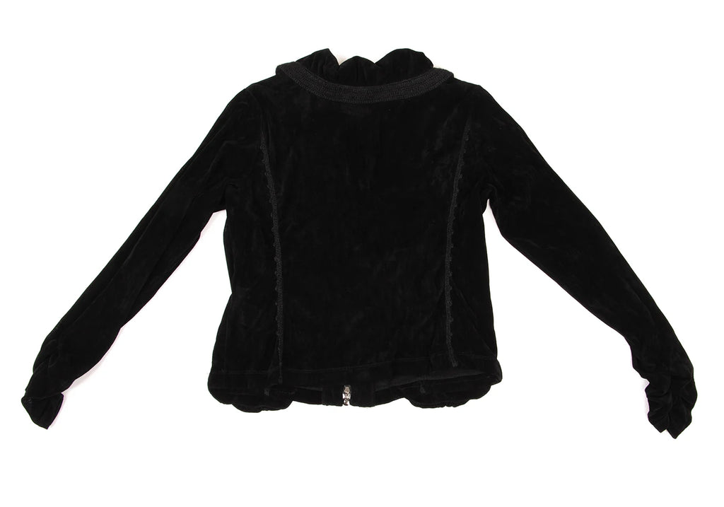 HIROKO KOSHINO  HIROKO BIS JAPAN. Black Knit Taping Velour Zip Shirt Jacket