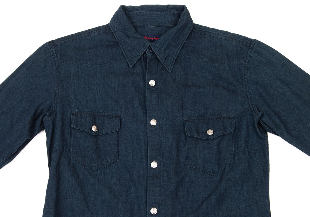 R by 45rpm JAPAN. Indigo Dyed Metallic Button 3/4 Sleeve Blouse