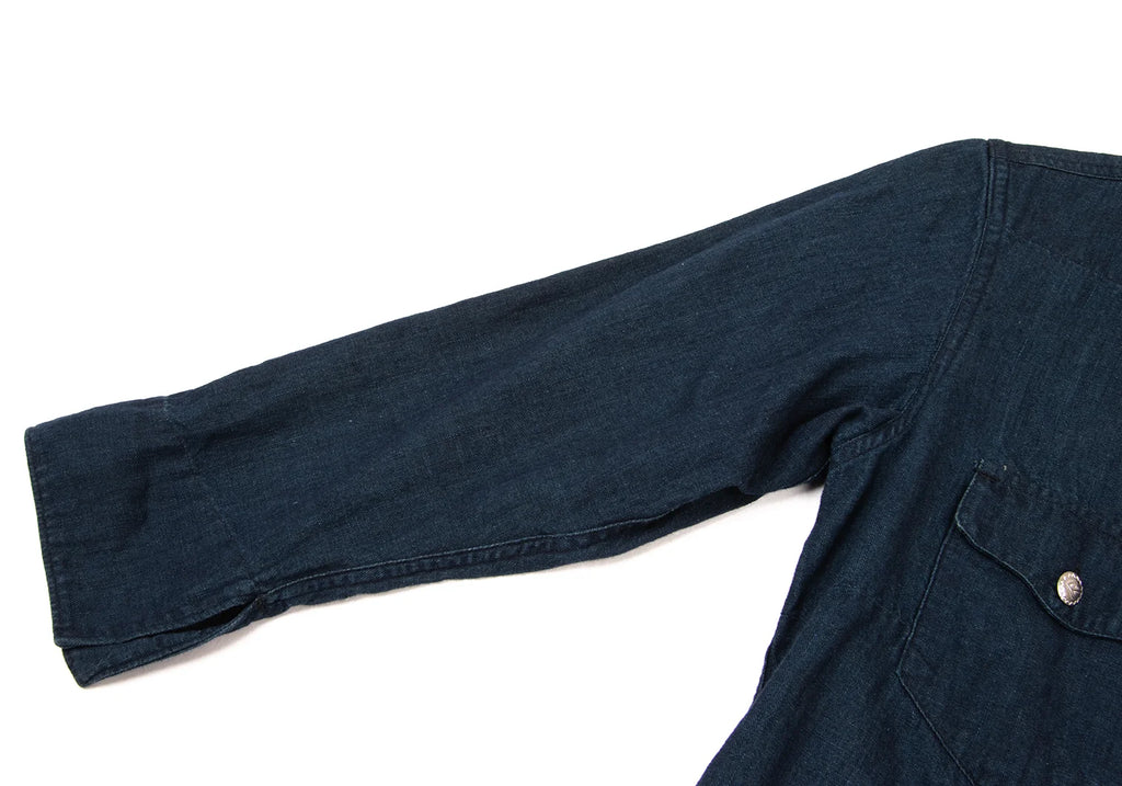 R by 45rpm JAPAN. Indigo Dyed Metallic Button 3/4 Sleeve Blouse