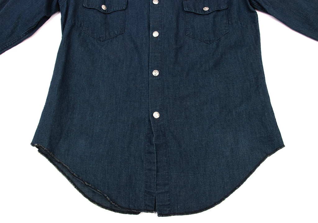 R by 45rpm JAPAN. Indigo Dyed Metallic Button 3/4 Sleeve Blouse