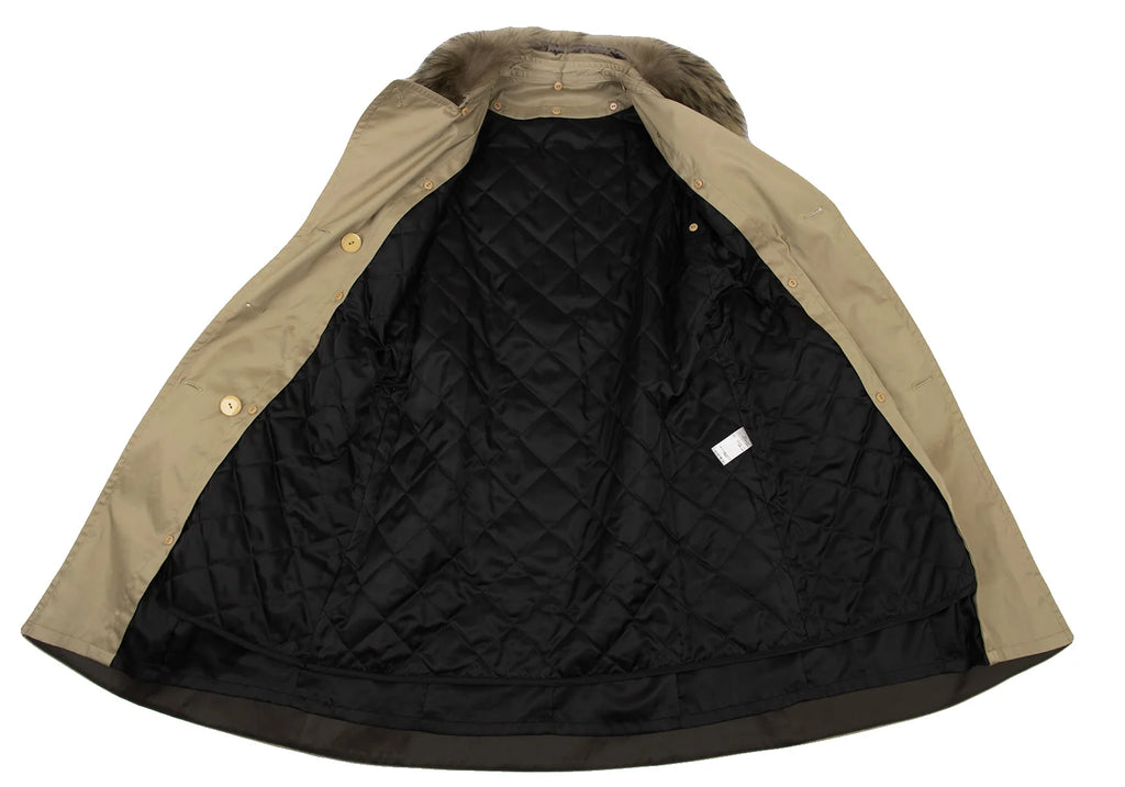 UNITED ARROWS JAPAN. Khaki/Beige Quilt Lining Detachable Faux Fur Trench Coat Beige