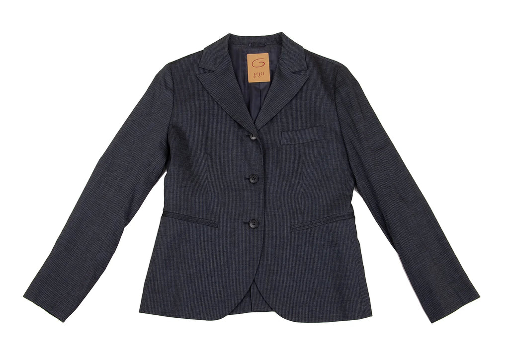 ROMEO GIGLI  ITALY. Navy Rayon Wool Pinstripe Jacket