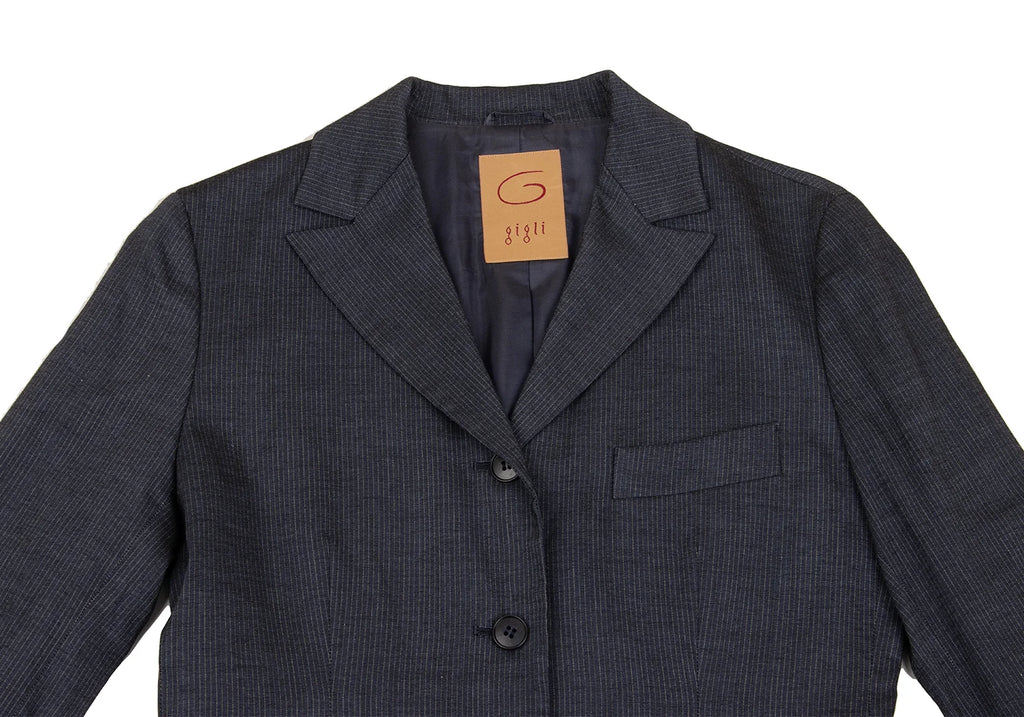 ROMEO GIGLI  ITALY. Navy Rayon Wool Pinstripe Jacket