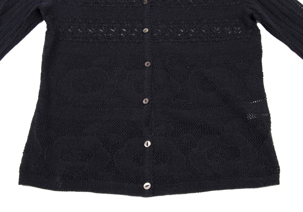 Mademoiselle NON NON  JAPAN. Navy Rayon Blend Lace Switching Semi Sheer Cardigan Top
