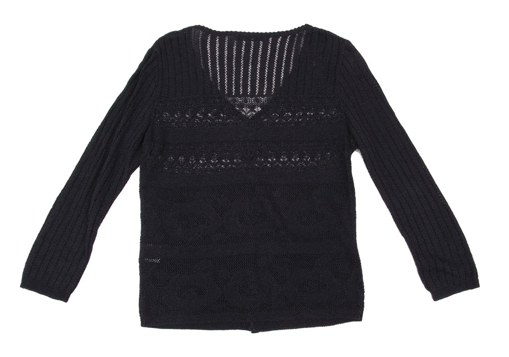 Mademoiselle NON NON  JAPAN. Navy Rayon Blend Lace Switching Semi Sheer Cardigan Top