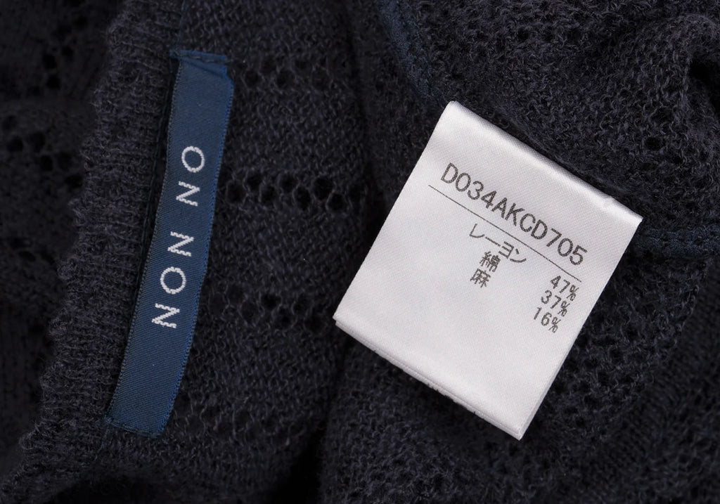 Mademoiselle NON NON  JAPAN. Navy Rayon Blend Lace Switching Semi Sheer Cardigan Top