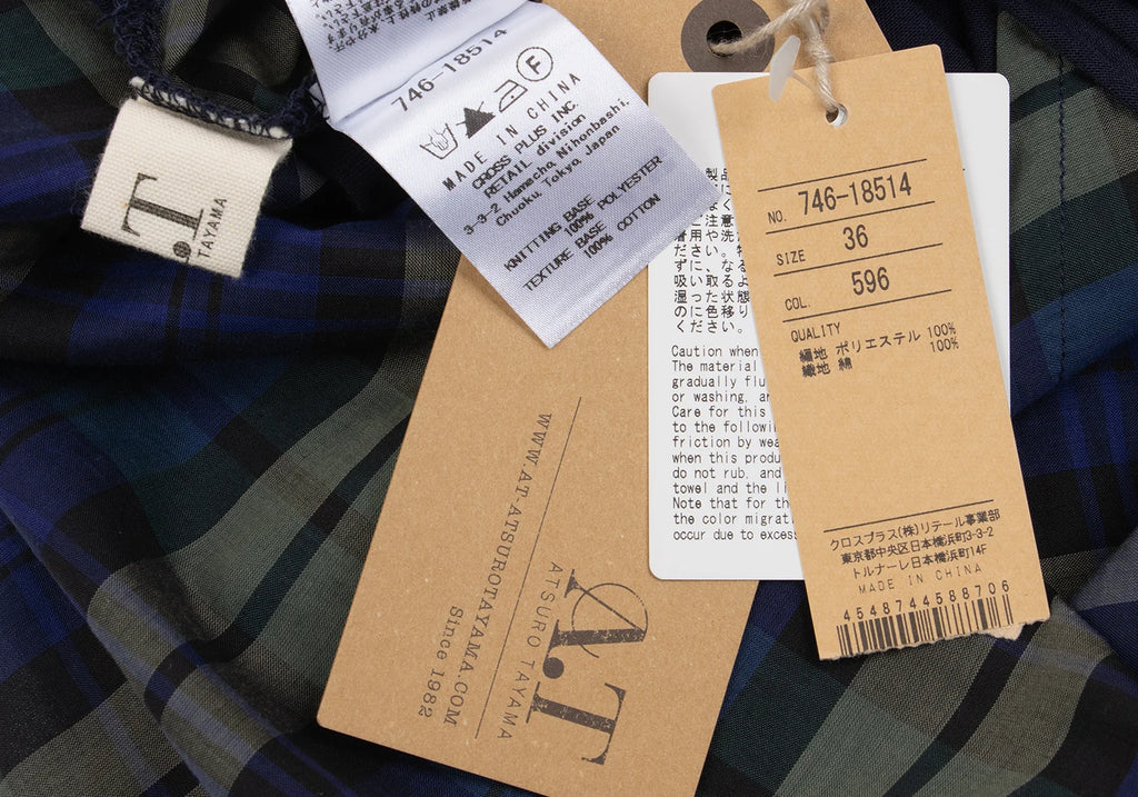 A/T (ATSURO TAYAMA)  JAPAN. NEW W/TAGS. Navy Check Switching High Neck Top