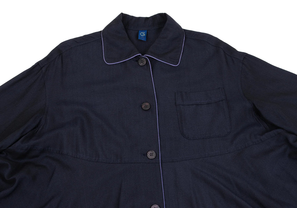 ROMEO GIGLI  ITALY. Navy Piping Rayon Drape Shirt Dress
