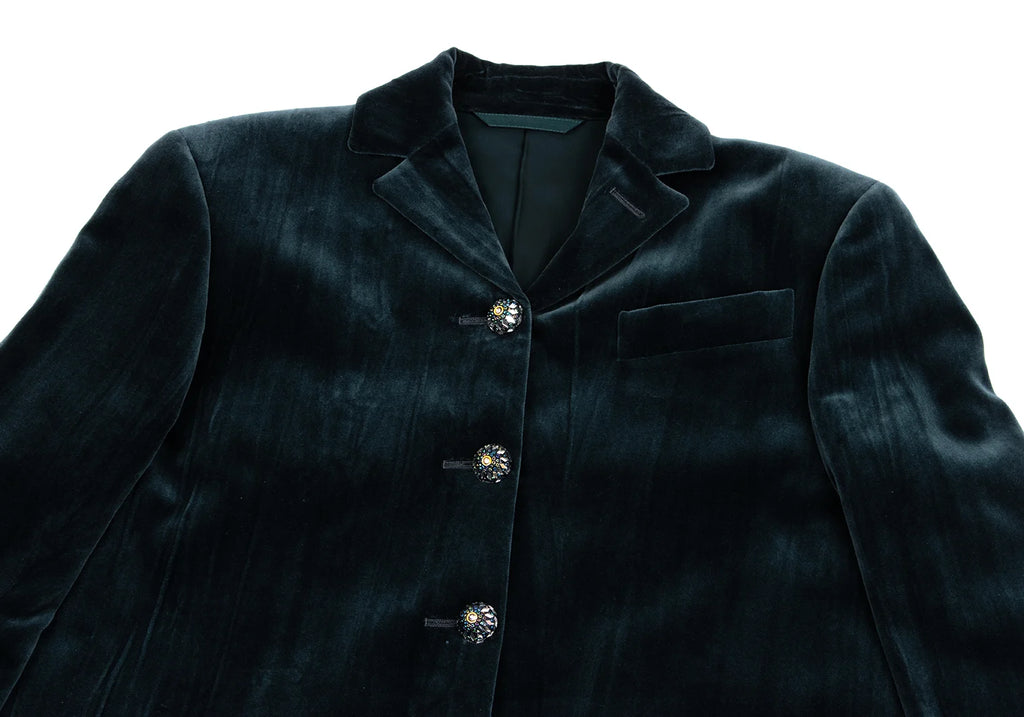 ROMEO GIGLI ITALY. Vintage Bijou Button Dark Green Velor Jacket