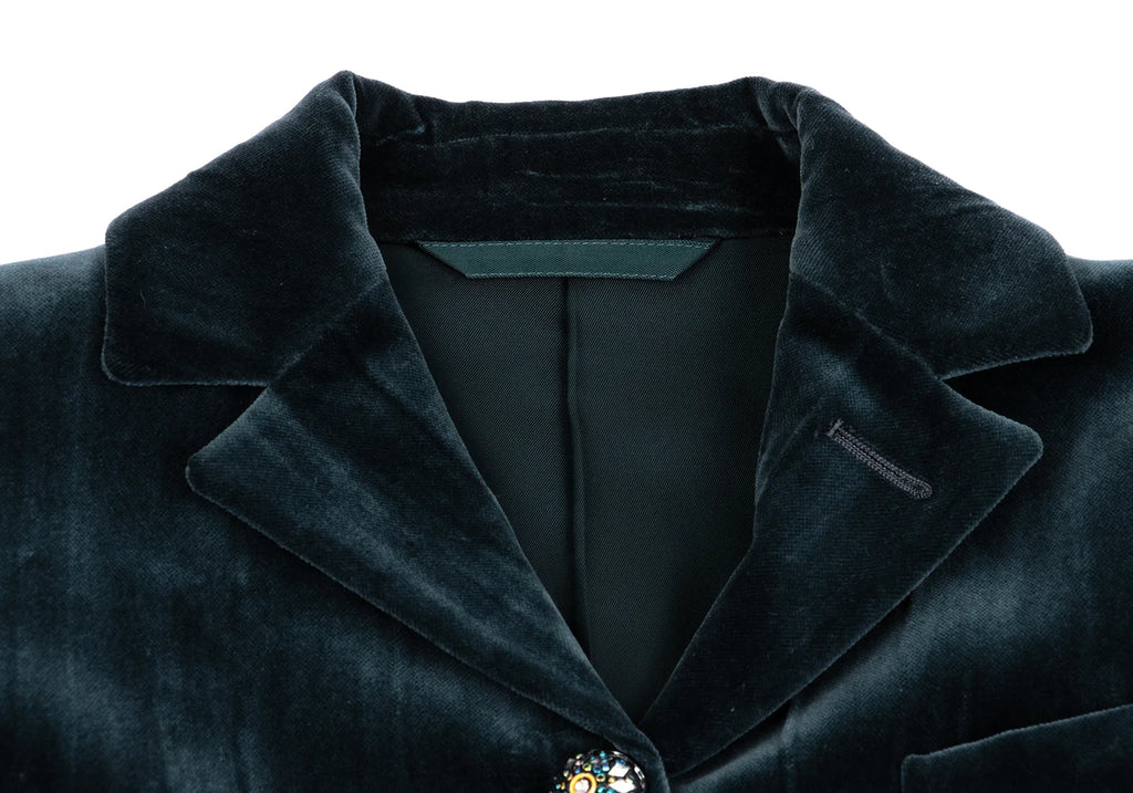 ROMEO GIGLI ITALY. Vintage Bijou Button Dark Green Velor Jacket