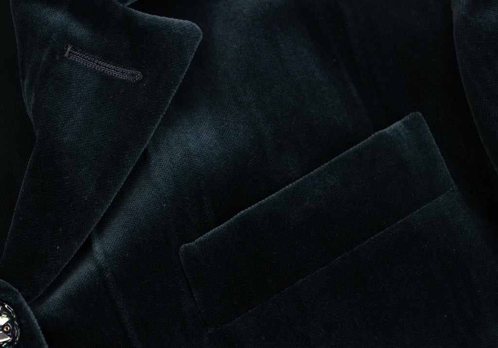 ROMEO GIGLI ITALY. Vintage Bijou Button Dark Green Velor Jacket
