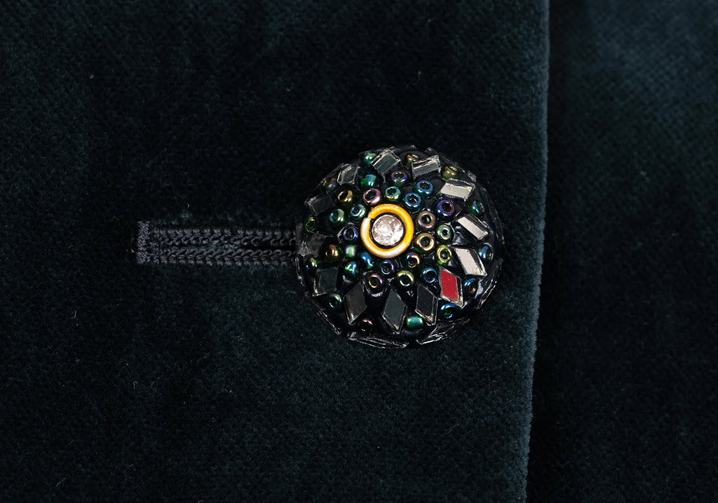 ROMEO GIGLI ITALY. Vintage Bijou Button Dark Green Velor Jacket