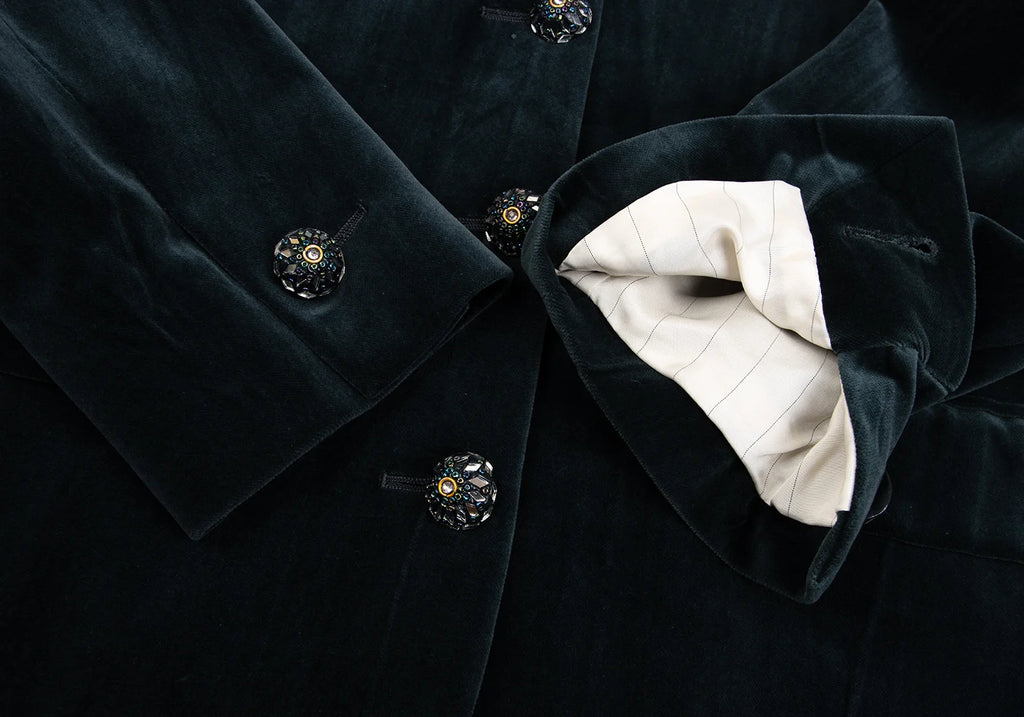 ROMEO GIGLI ITALY. Vintage Bijou Button Dark Green Velor Jacket