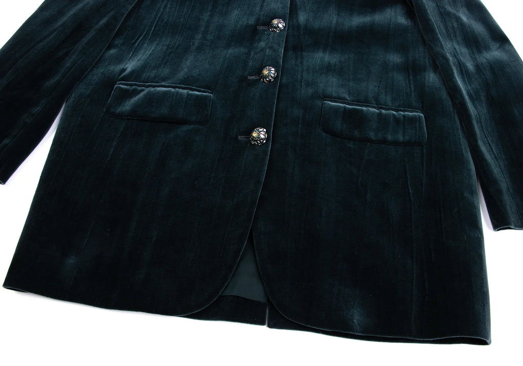 ROMEO GIGLI ITALY. Vintage Bijou Button Dark Green Velor Jacket