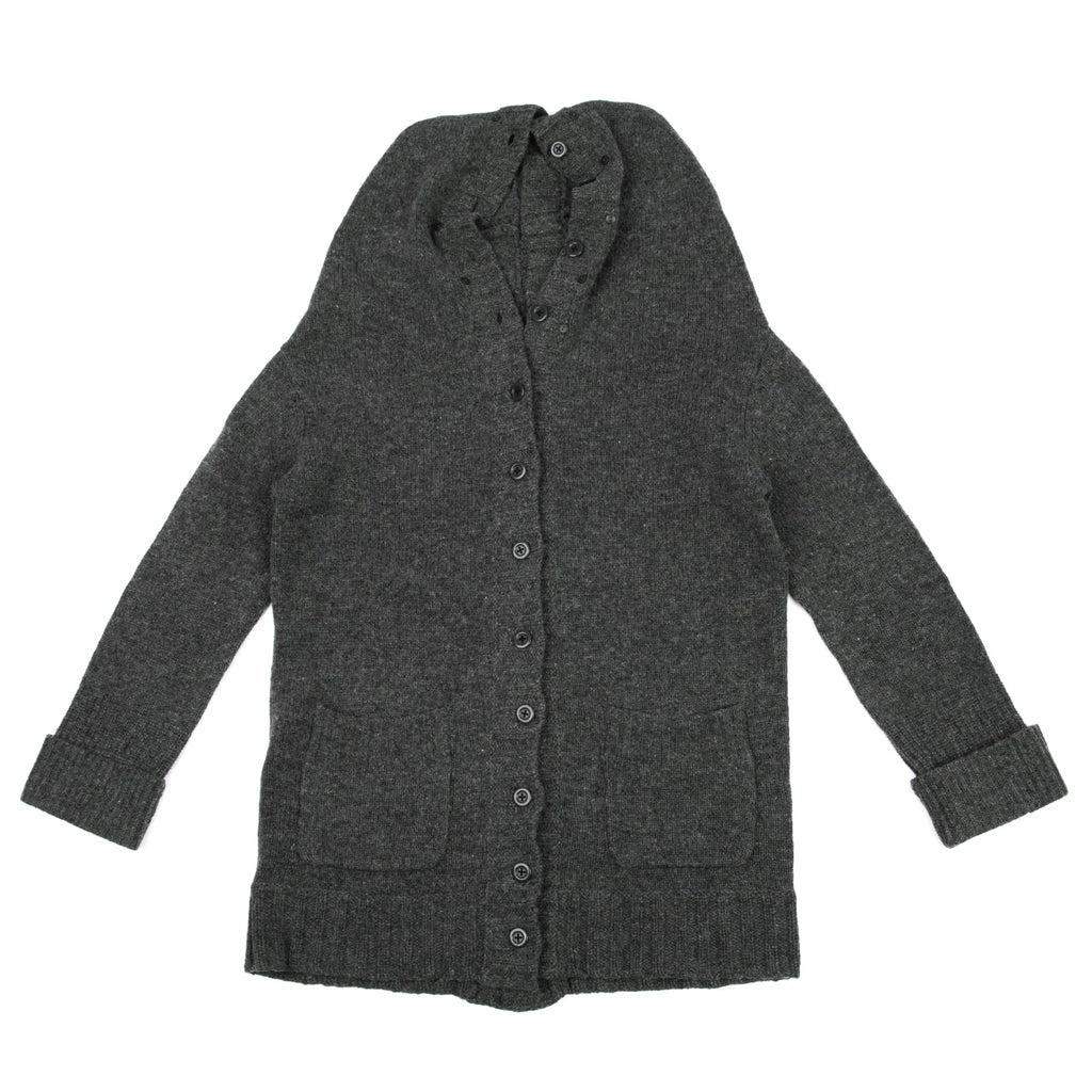 A/T ATSURO TAYAMA.  Grey Open Knit Front and Back Long Cardigan w/Hood
