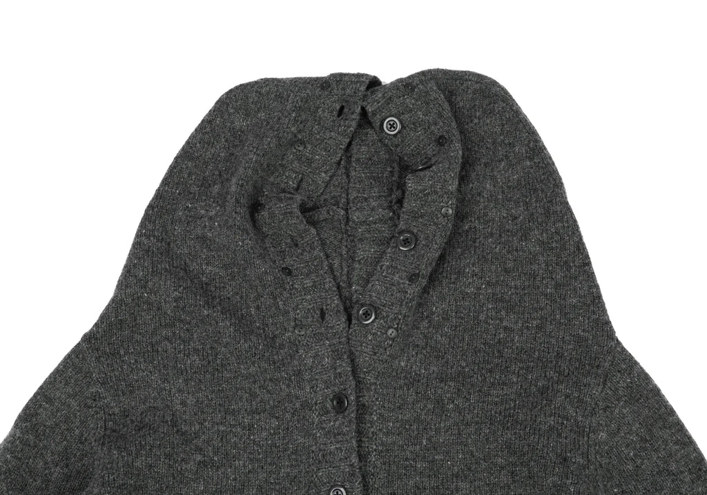 A/T ATSURO TAYAMA.  Grey Open Knit Front and Back Long Cardigan w/Hood