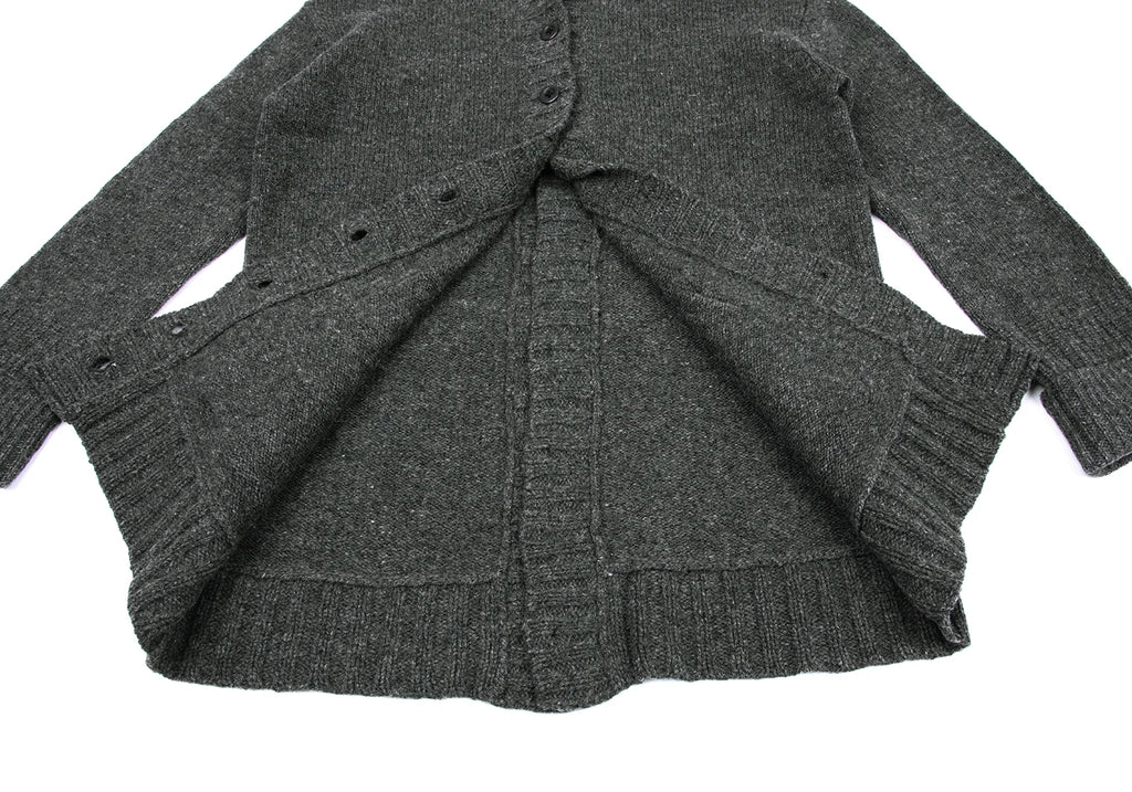 A/T ATSURO TAYAMA.  Grey Open Knit Front and Back Long Cardigan w/Hood