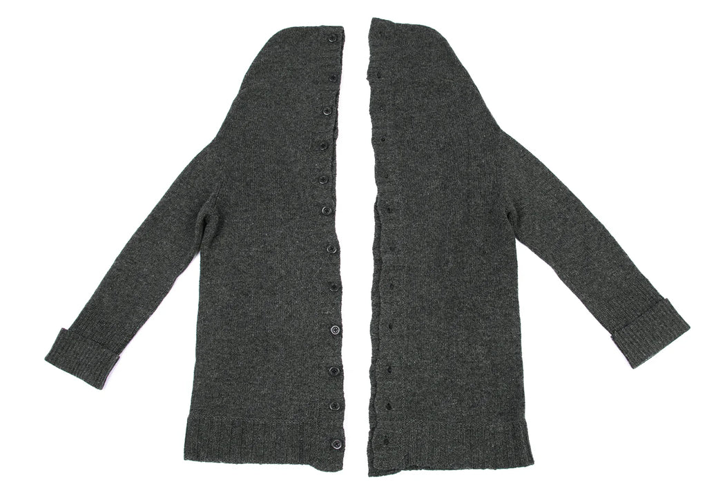 A/T ATSURO TAYAMA.  Grey Open Knit Front and Back Long Cardigan w/Hood