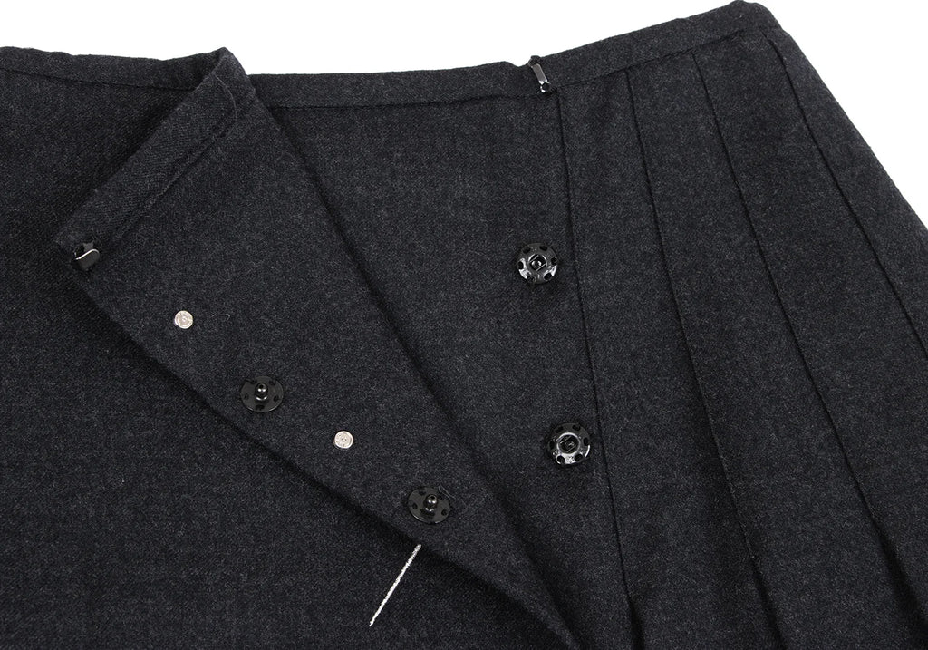 Jean Paul GAULTIER FOR SEPT PREMIERES.  PARIS. Charcoal Color Wool Stretch Pleats Wrap Skirt