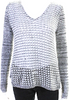 Helmut Lang White/Black Cotton Long Sleeve V Neck Open Knit Blouse