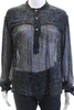 Etoile Isabel Marant PARIS. Blue/Black Silk Abstract Long Sleeve Blouse Top