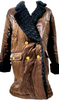 Givenchy Paris. Vintage Brown Rayon.Nylon Coat w/Black Faux Fur Accents.     MANY MORE FURS AND FAUX FUR IN STORE NOW