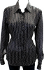 GUCCI ITALY. Black/Grey Silk Horsebit Print Button Down Blouse