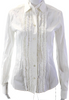 Dolce & Gabbana Italy. White Cotton Blend Collar Ruffle Detail Button Front Blouse