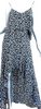 Intermix NY. Silk Layla Navy Leaf Print Ruffled High-Low Dress