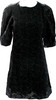 CHLOE PARIS. Black Embroidered Round Neck Short Sleeve Zip Up Dress